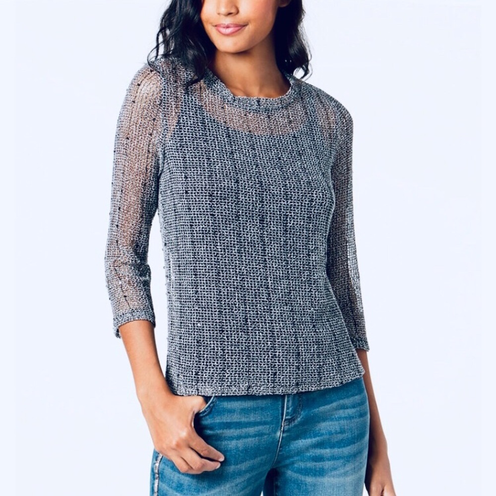 NWT! INC Sequined Open Knit Top & Camisole 2Pc Set